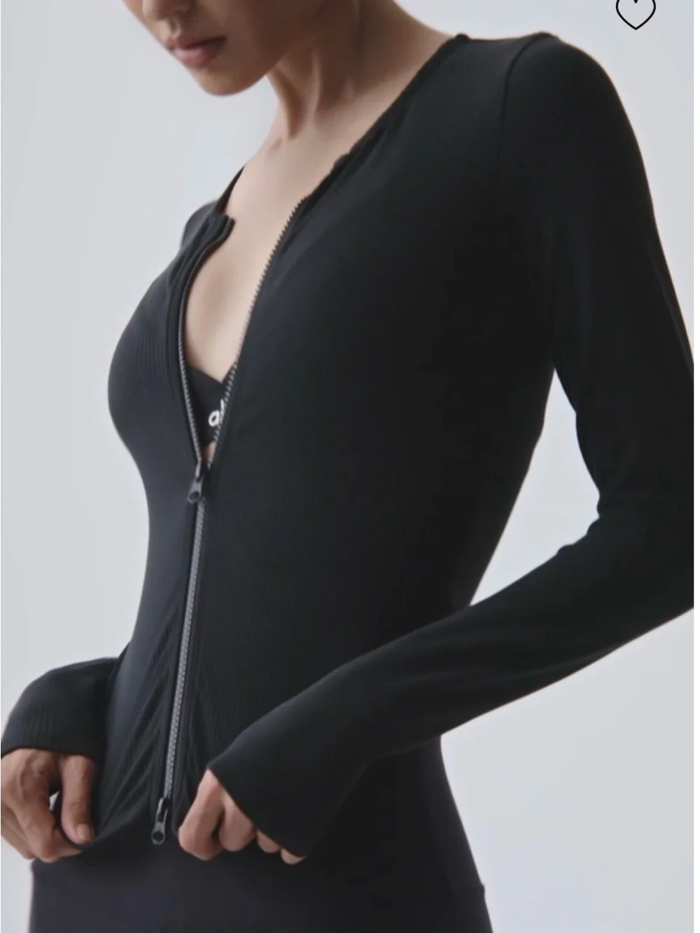 ALO Yoga Black Ribbed Stardust Long Sleeve Zip Up